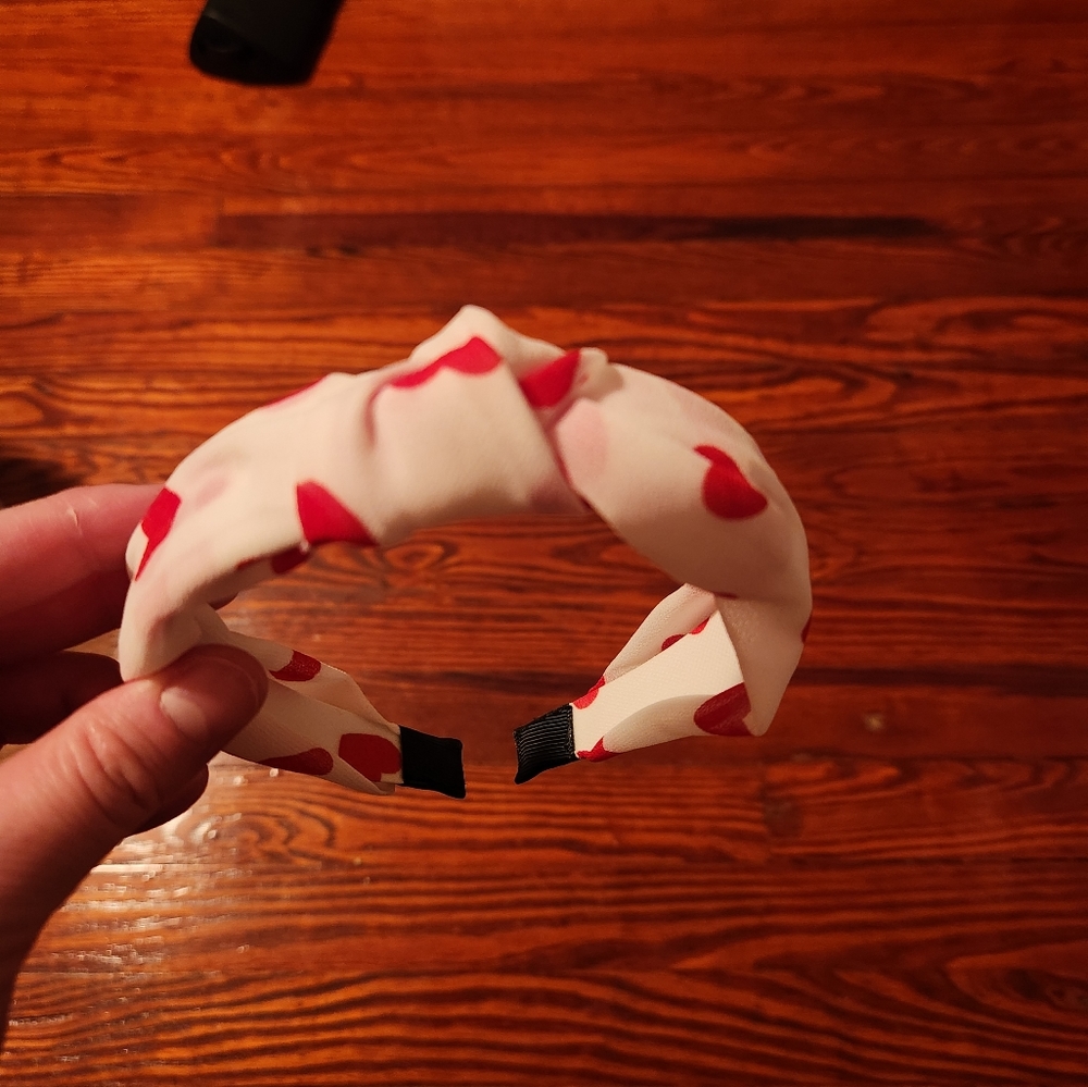 White and red heart print headband